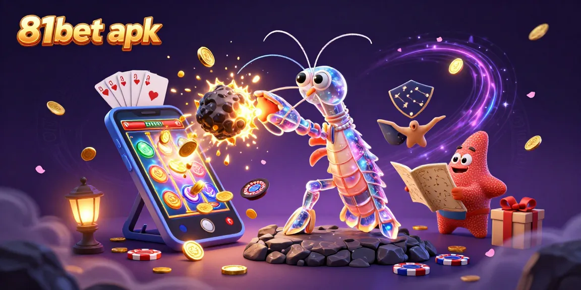 A dynamic 3D illustration showcasing the 81bet apk with a galactic samurai mantis shrimp and engaging gambling elements.