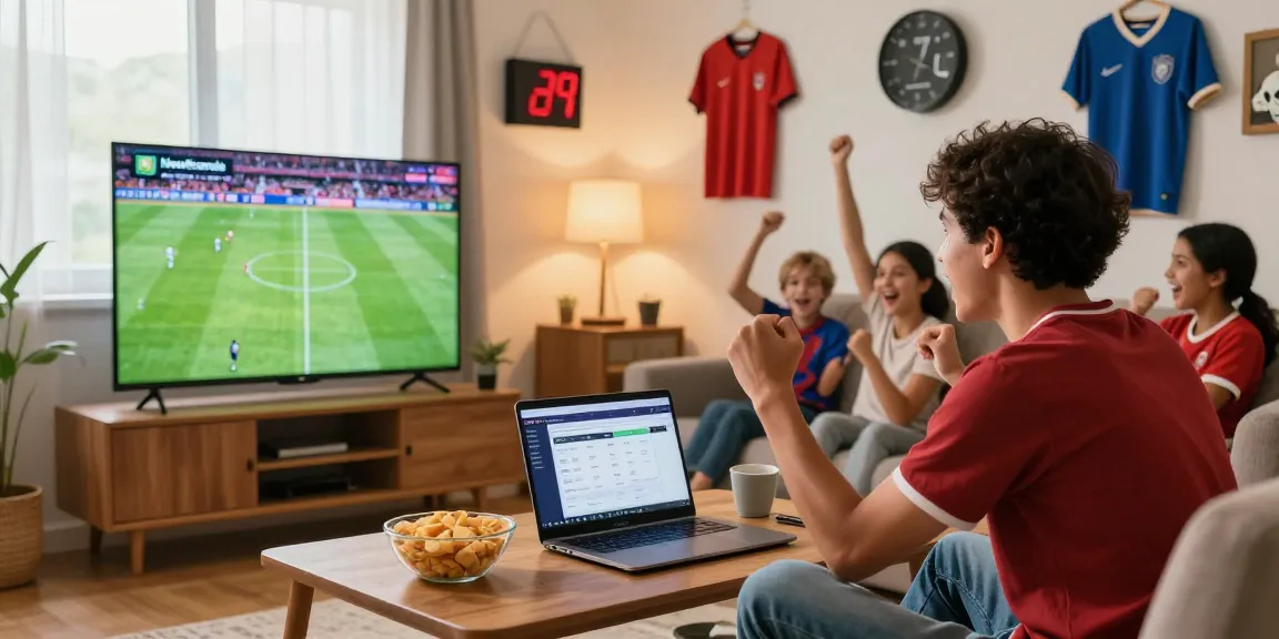 Excited fan enjoying live football with Multicanais streaming in HD at home.