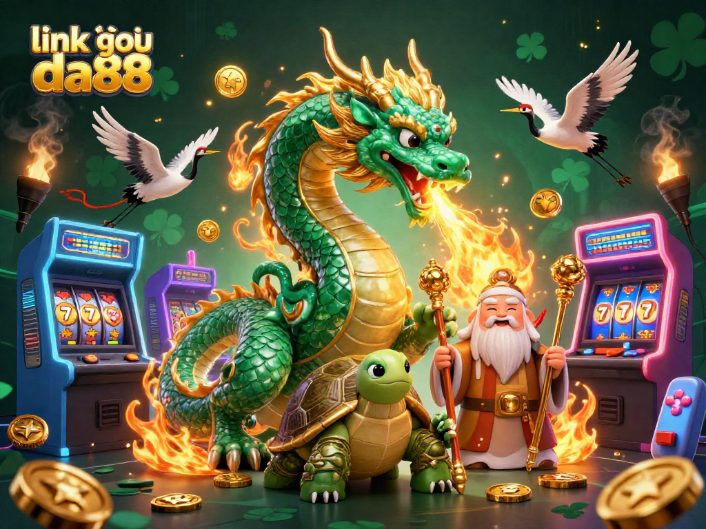 Experience link vào da88 with a vibrant 3D illustration showcasing a jade dragon and exciting gaming elements.