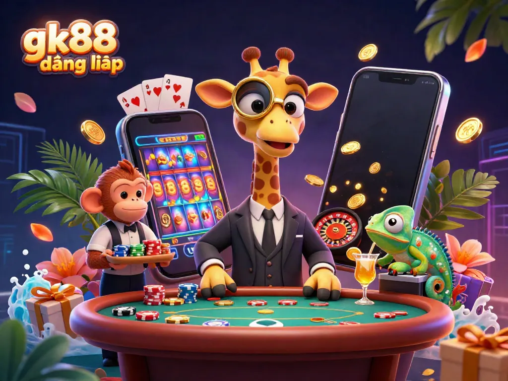 Experience excitement at GK88 đăng nhập with a high-roller giraffe, monkey valet, and chameleon bartender
