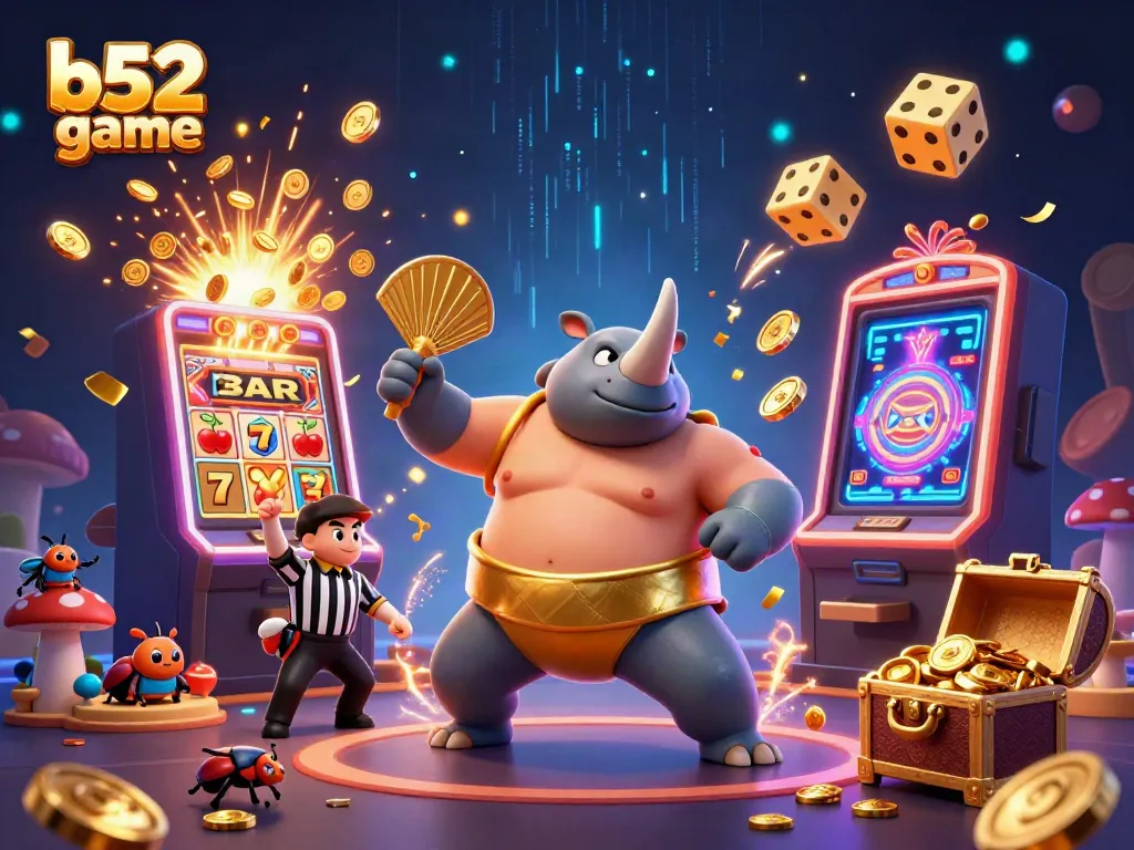 Engage with exciting b52 game scenes featuring a beetle champion amid a slot machine jackpot explosion.