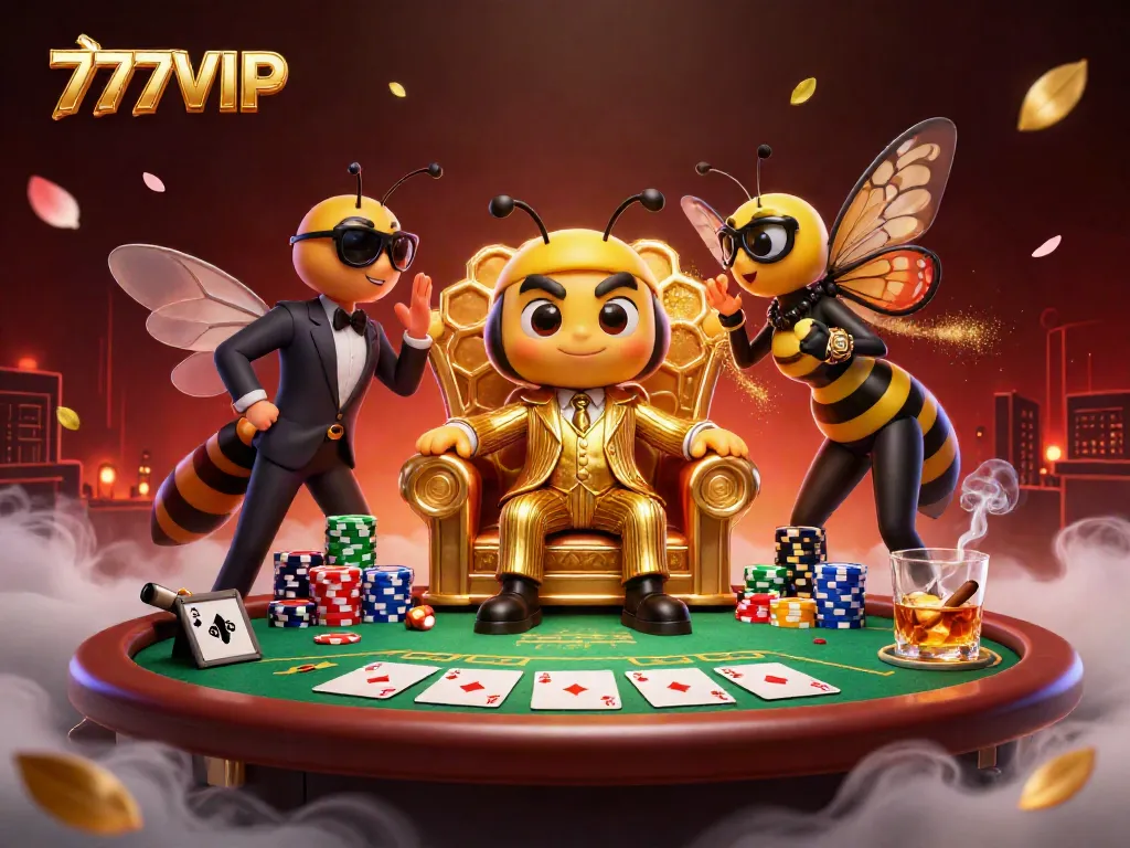 Experience the vibrant action of 777VIP in this dynamic casino scene with characters and poker elements