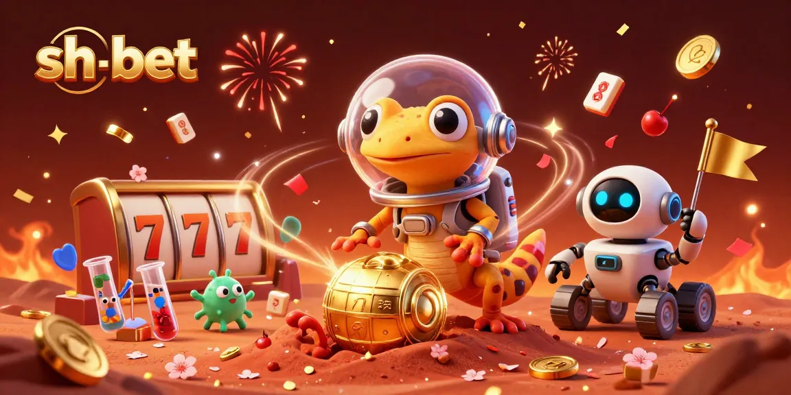 Experience thrilling gaming adventures with sh-bet's vibrant casino scene featuring lucky symbols and characters.