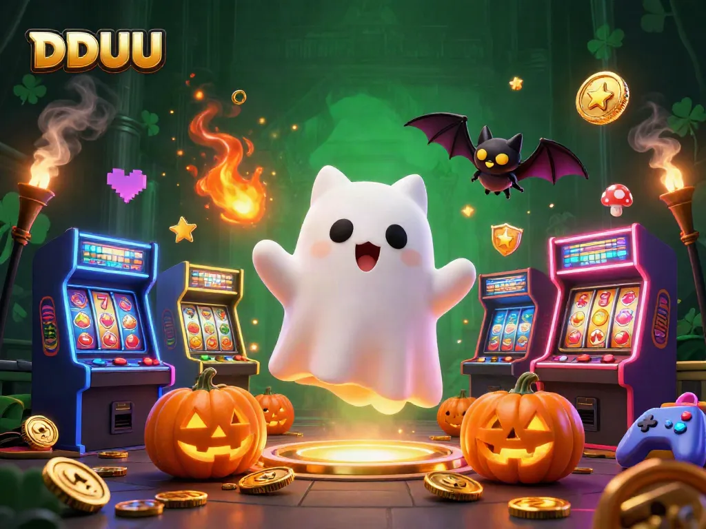 Engage with DDUU's thrilling ghostly casino adventure featuring animated characters and vibrant game elements.