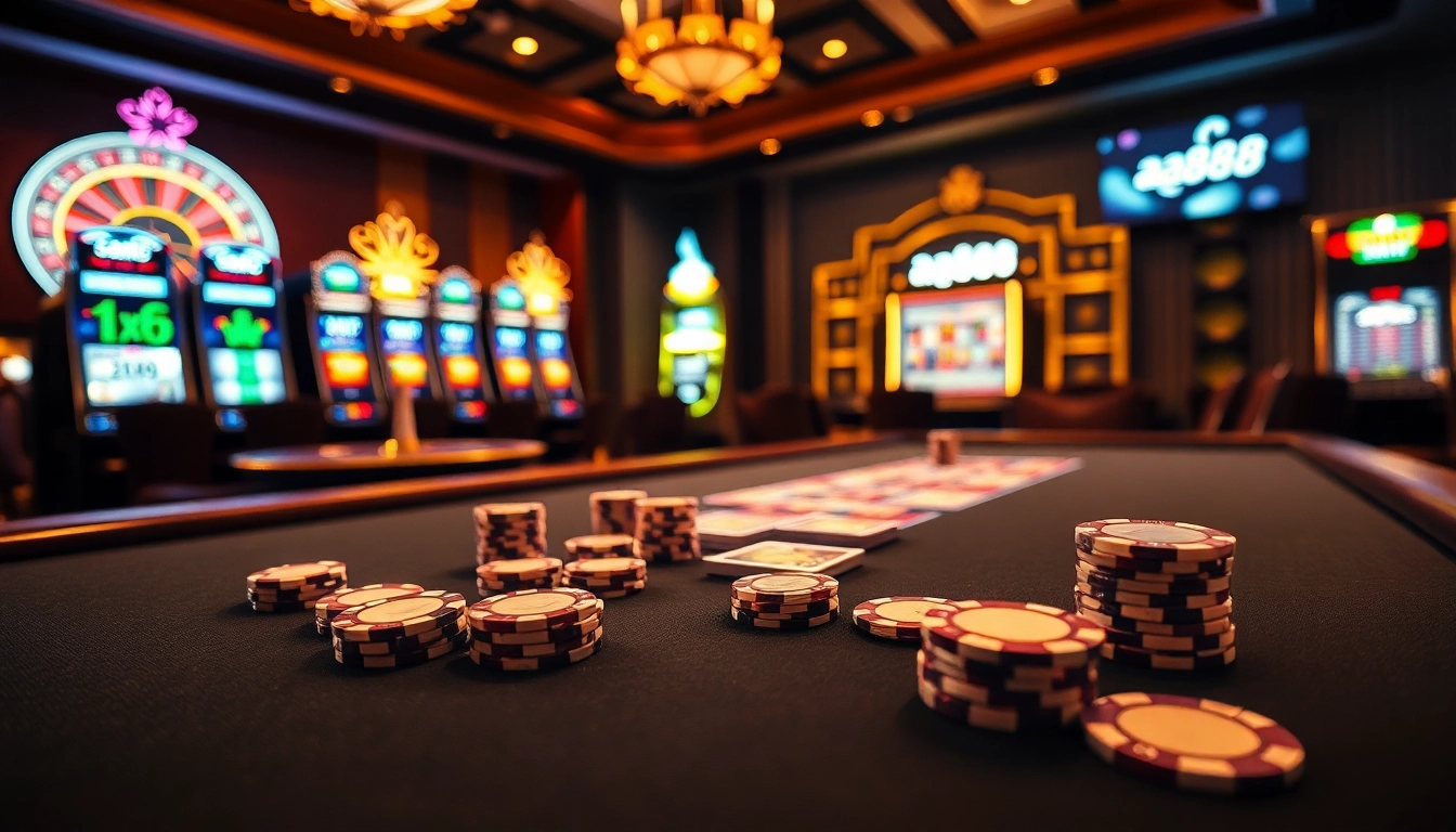 Participe de ação de poker emocionante na aa888 com elementos de cassino vibrantes e jogabilidade empolgante.