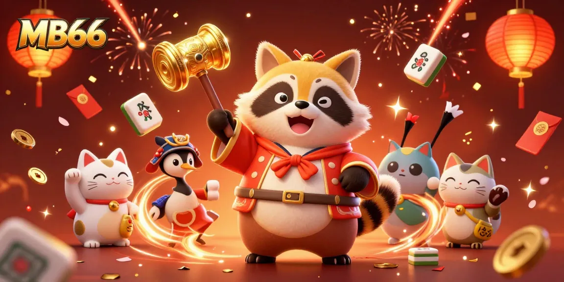 Experience the excitement of MB66 with animated characters and festive casino elements celebrating gaming culture.
