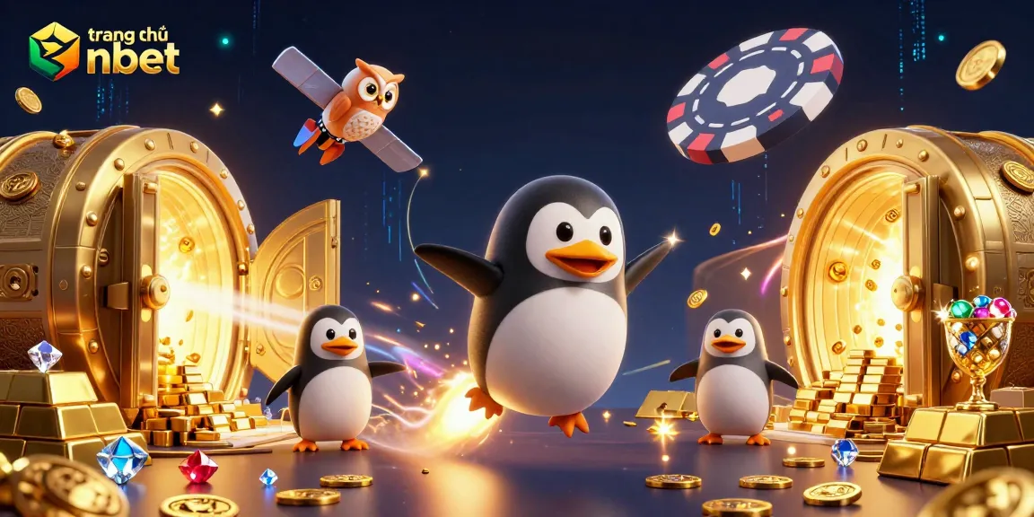 Experience the thrill of gaming at trang chủ nbet with a golden penguin blasting through space.