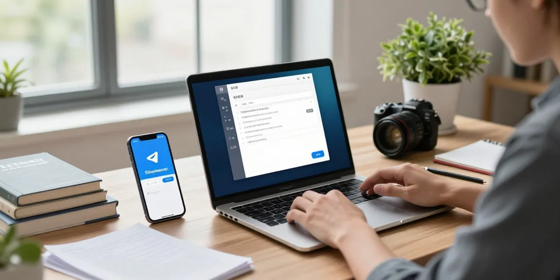 Setting up Telegram Chinese language on laptop and smartphone in a modern workspace