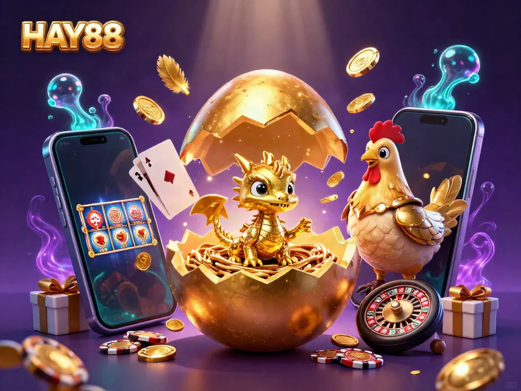 Experience unparalleled excitement at HAY88 with a golden dragon and interactive gaming elements.