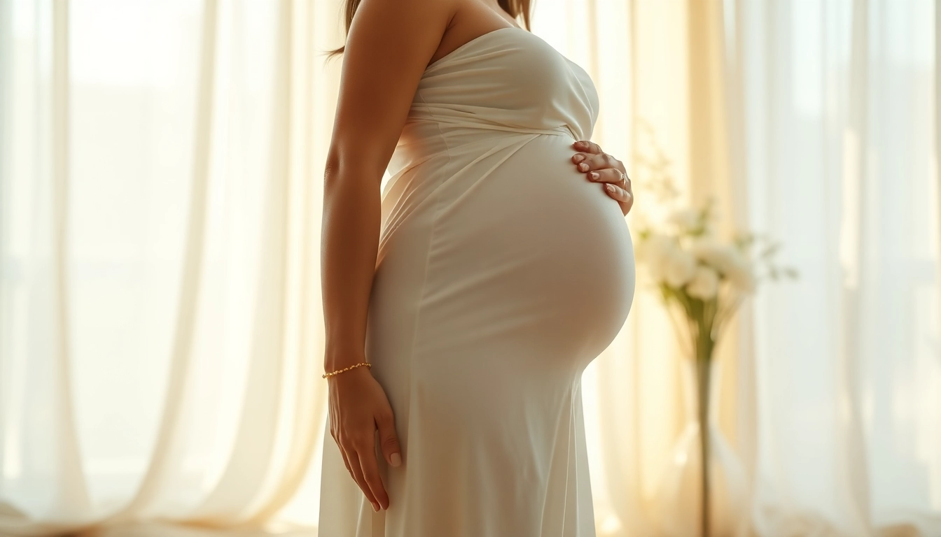 Pregnant woman in a flowing gown during a Babybauch Fotoshooting celebrating motherhood.