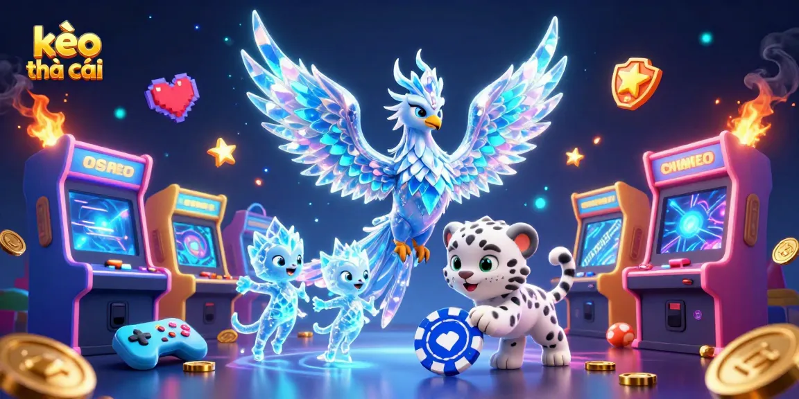 Engage with kèo nhà cái through vibrant 3D illustration featuring an ice phoenix and casino elements.