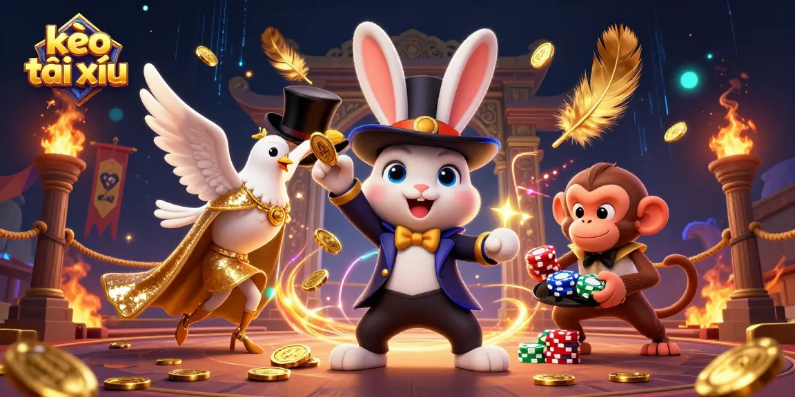 Experience kèo tài xỉu excitement with a magician rabbit and vibrant casino elements.