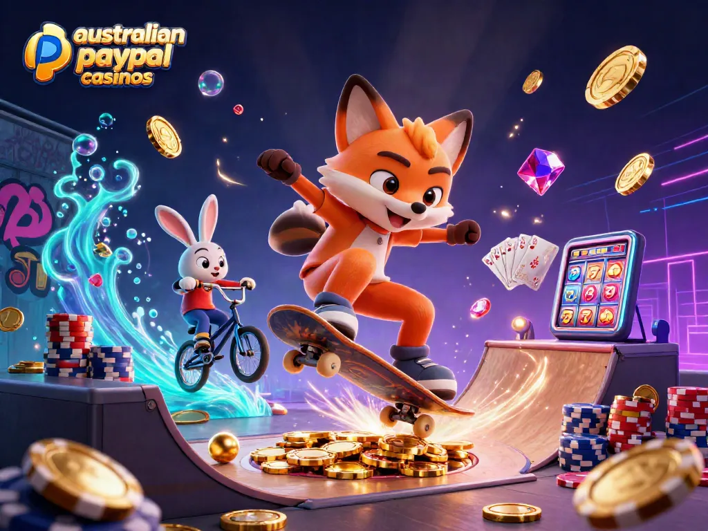 Experience thrilling action at australian paypal casinos with dynamic characters and vibrant casino elements.
