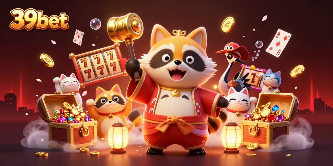 Experience the vibrant online gaming world of 39bet with cheerful characters and dynamic casino elements.
