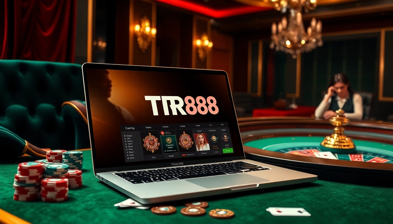 Experience the excitement of gambling with TR88, featuring vibrant casino tables and betting elements.