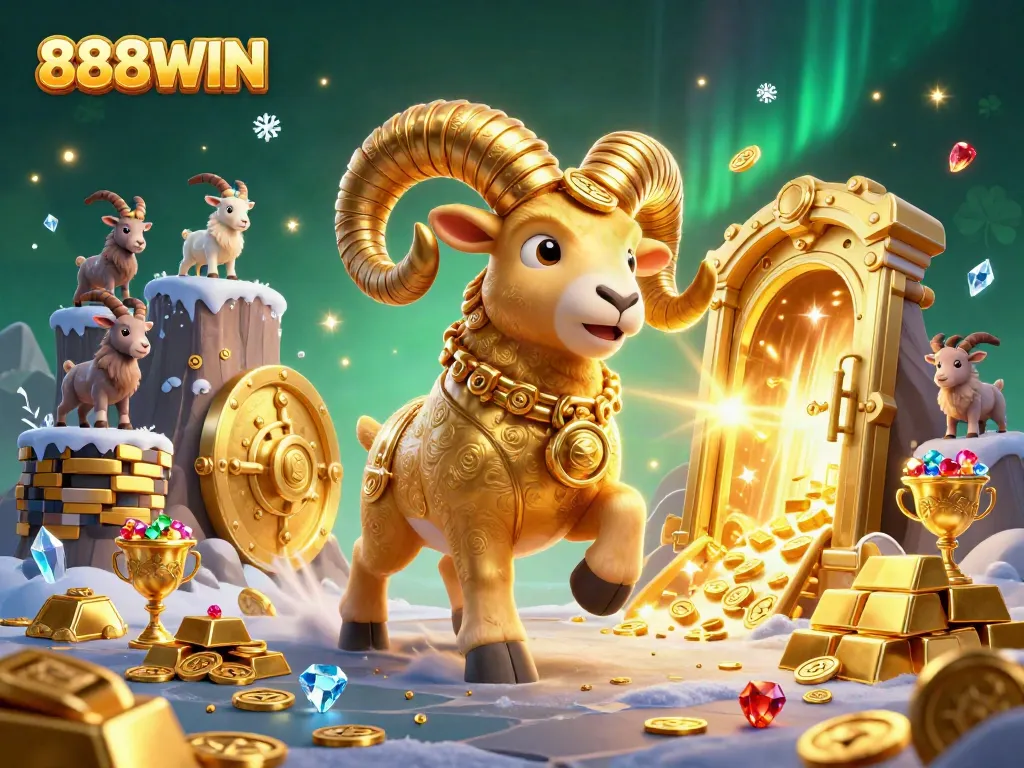 Experience thrilling wins with 888WIN's dynamic casino illustration featuring golden treasures and action.