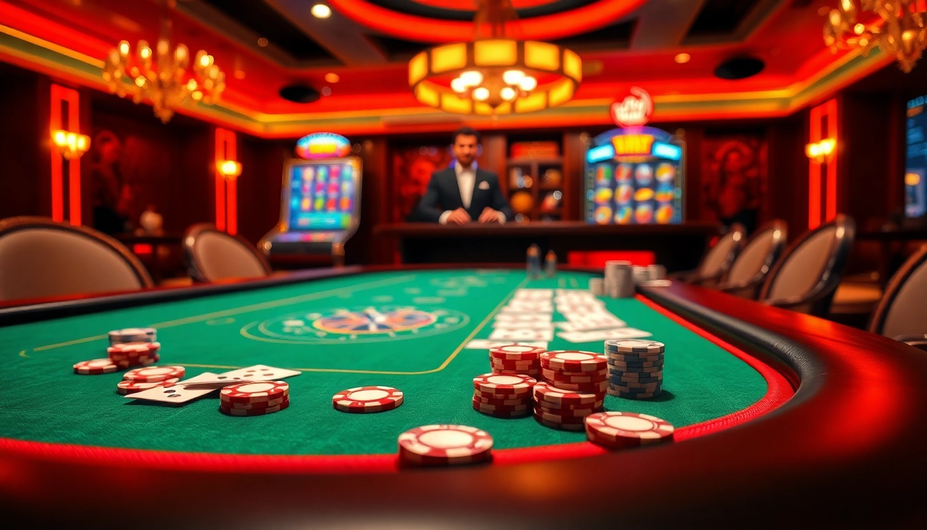 Engaging gaming scene emphasizing đăng nhập shbet with poker chips and cards at a casino table.