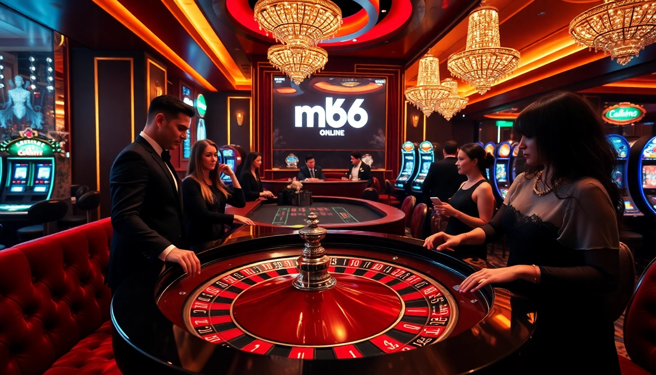 Players passionately engage with mb66 casino games at a luxurious table with vibrant chips.
