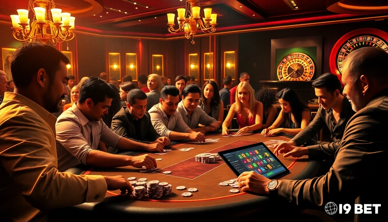 I9 BET casino scene showcasing intense poker gameplay with luxury ambiance and modern gaming interface.