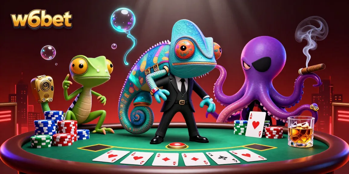 Experimente uma ação de jogo emocionante no w6bet com uma vibrante ilustração de cassino em 3D.