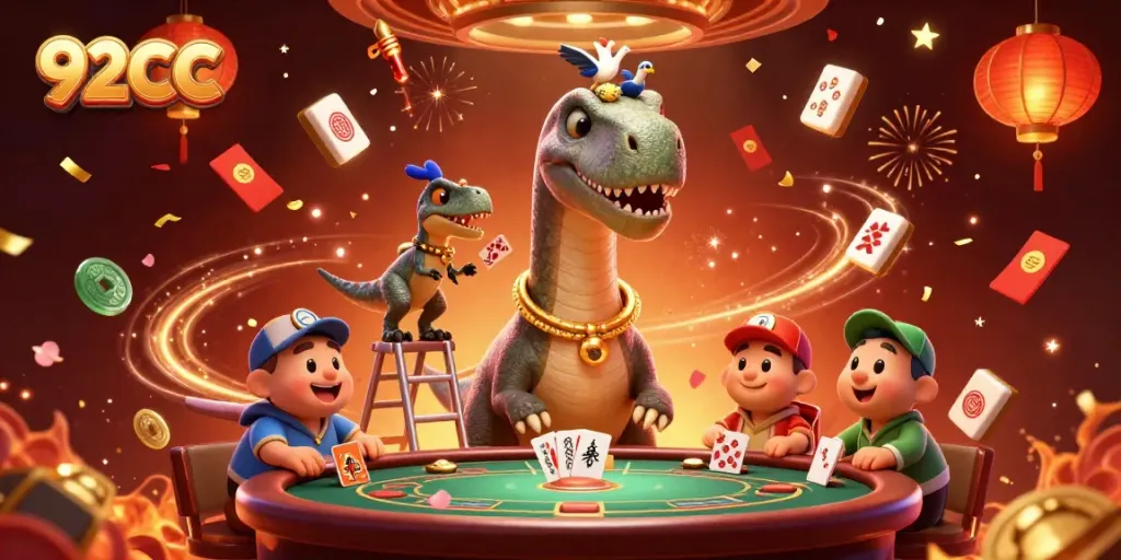 Experience thrilling gaming moments with 92CC in a vibrant casino illustration.