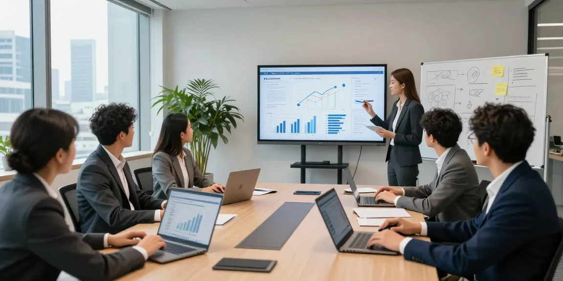 A equipe discutindo terceirização de serviços em uma sala de reunião moderna.