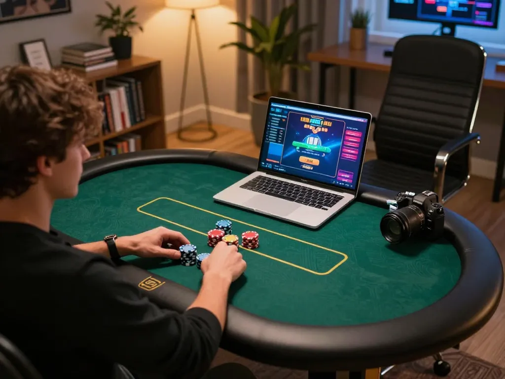 Player analyzing strategies on lc88 online poker interface during immersive gaming session