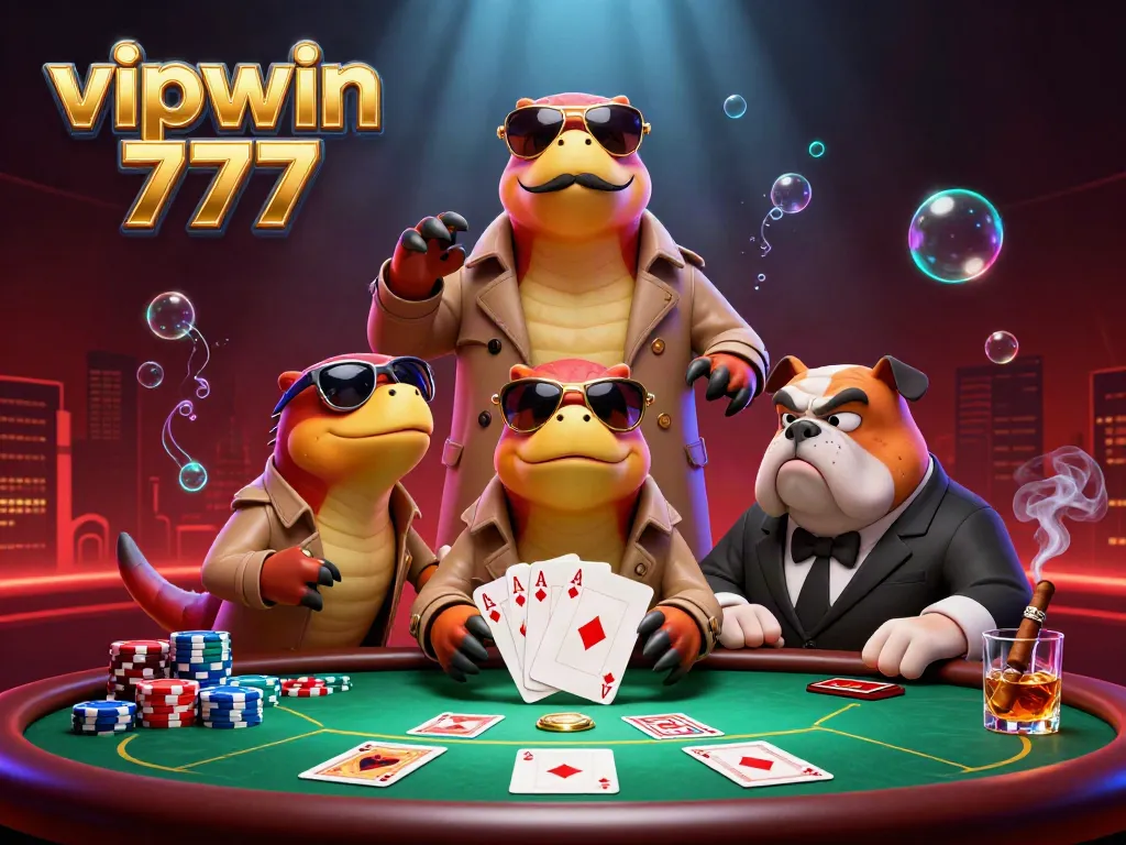 Experience the thrilling entrance of vipwin 777 as raptors in disguise attempt to access a vibrant casino, packed with game elements.