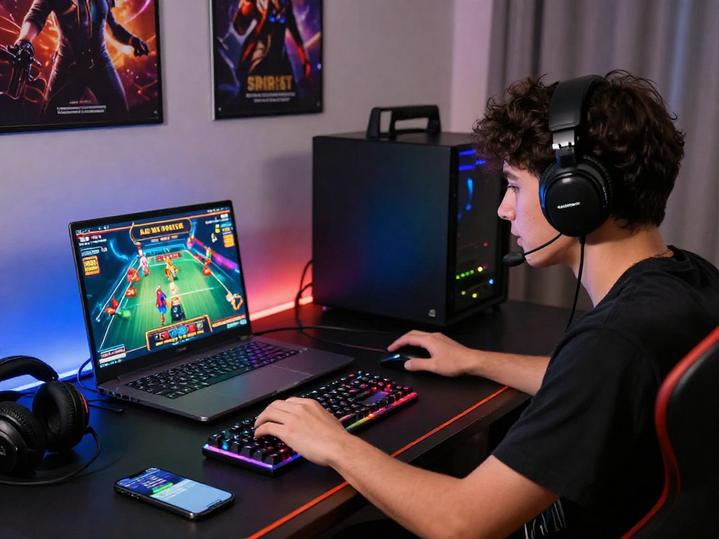 Jogador concentrado em ambiente de jogos online com SPBET iluminando o espaço.