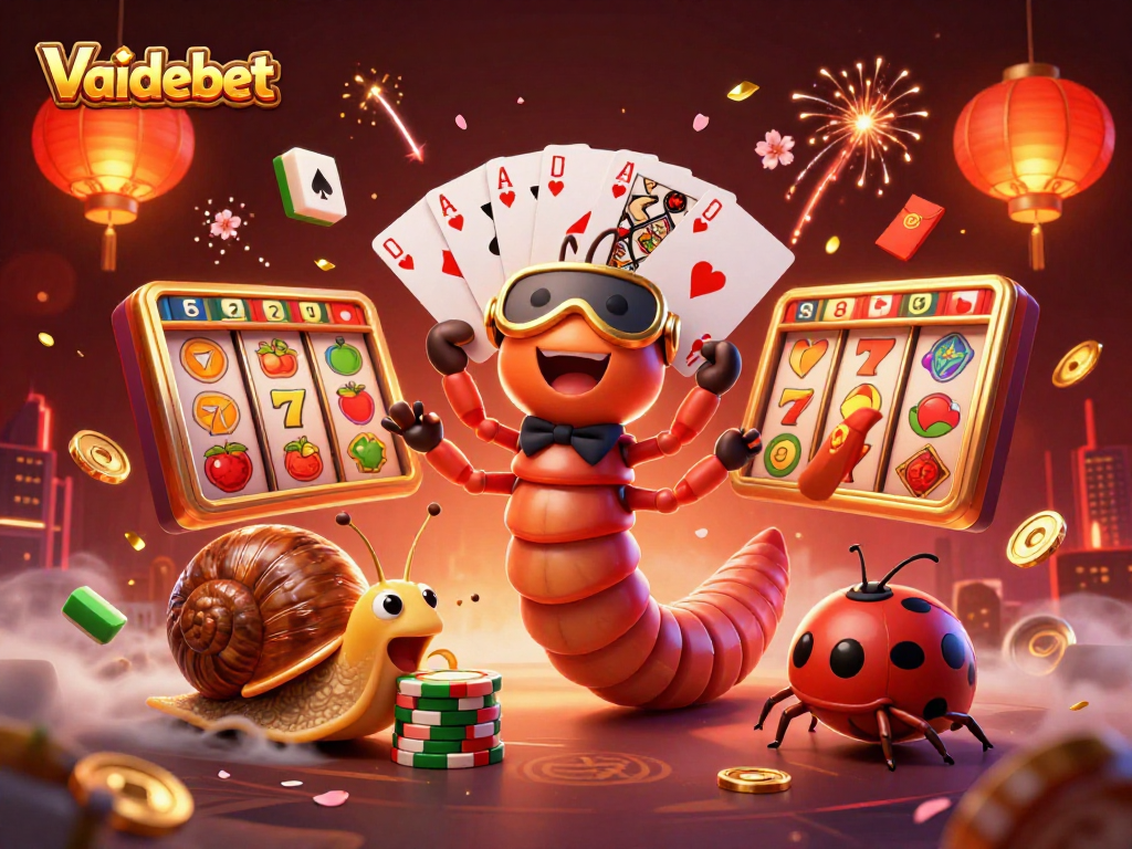 Experience the excitement of Vaidebet with a vibrant casino scene featuring joyful characters and dynamic gaming elements.