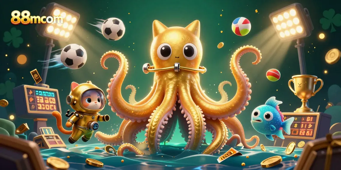 Catch the excitement at 88mcom with dynamic sports betting action and vibrant casino elements animated in this 3D illustration.