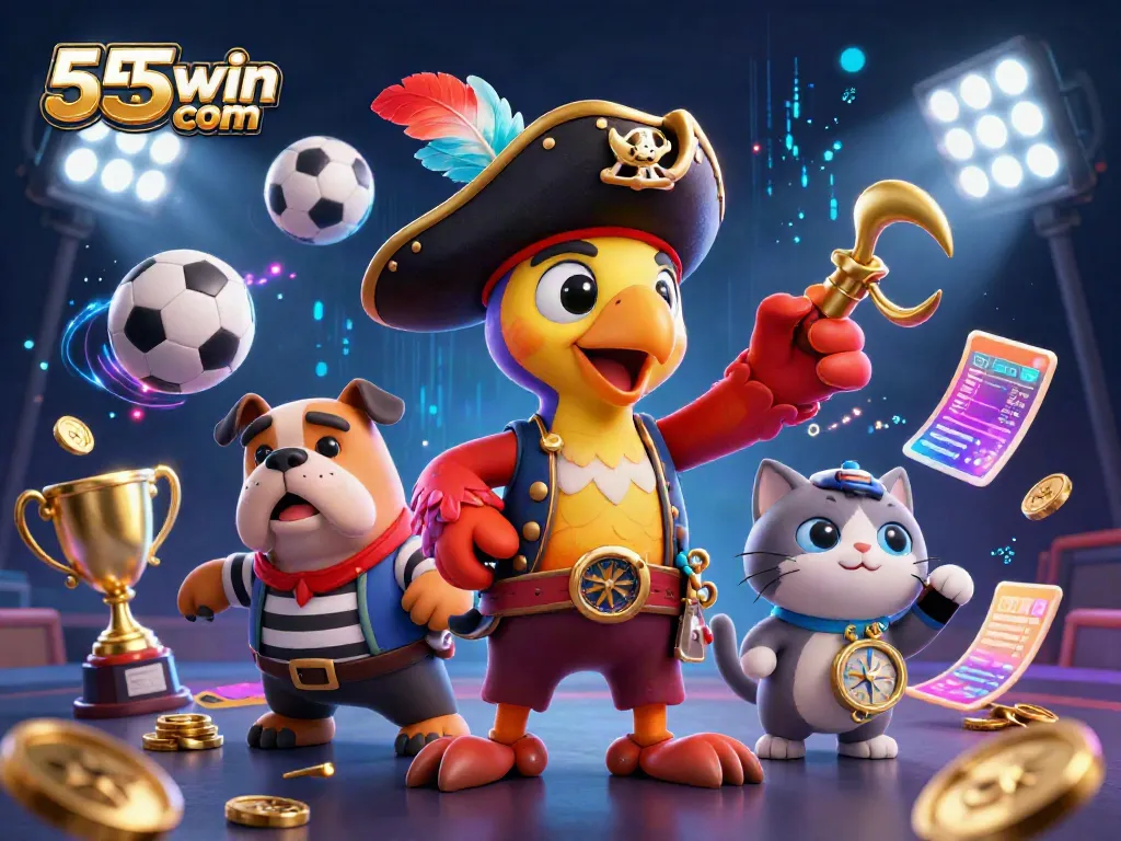 Engage with thrilling games at 555win com, featuring dynamic sports betting elements and vibrant characters.