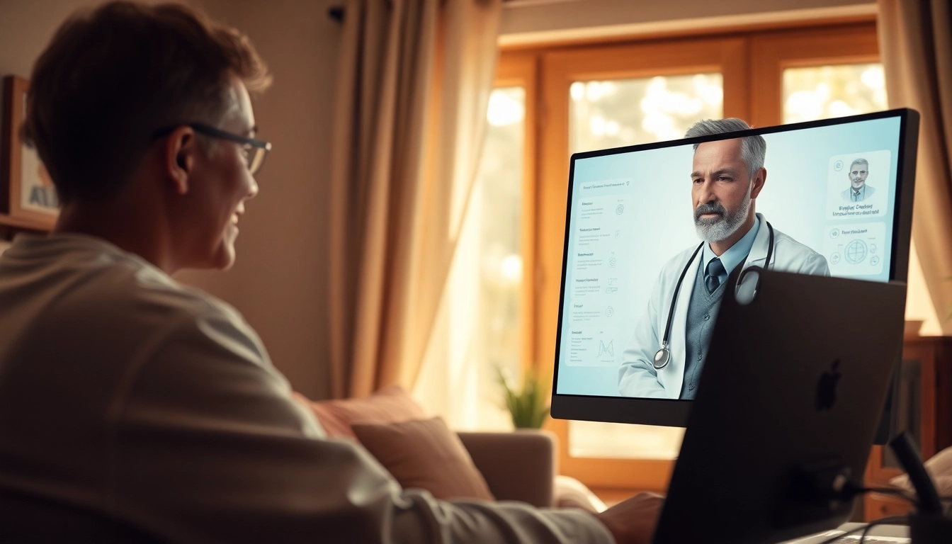 Consultation with a virtual doctor for minor illnesses in a serene home office setting.