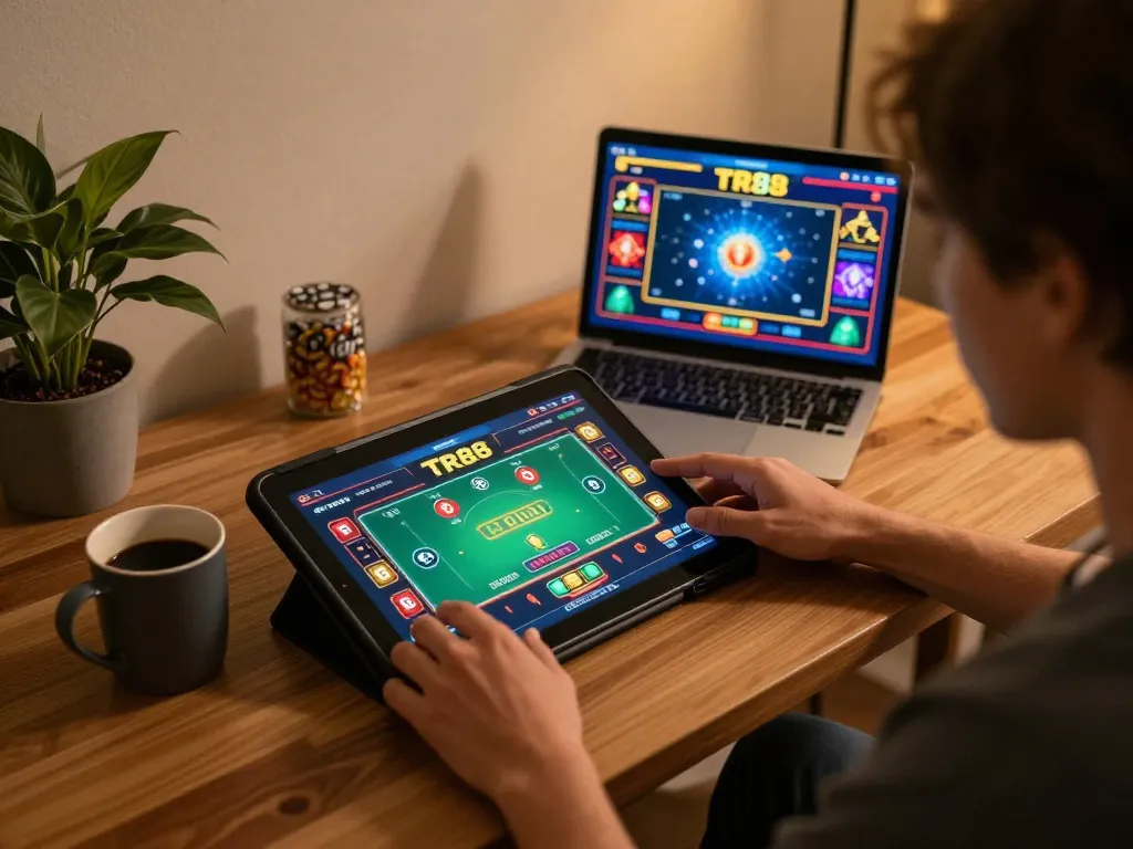 Experience online gaming excitement at https://tr88.bio/ with engaging poker gameplay on tablet.