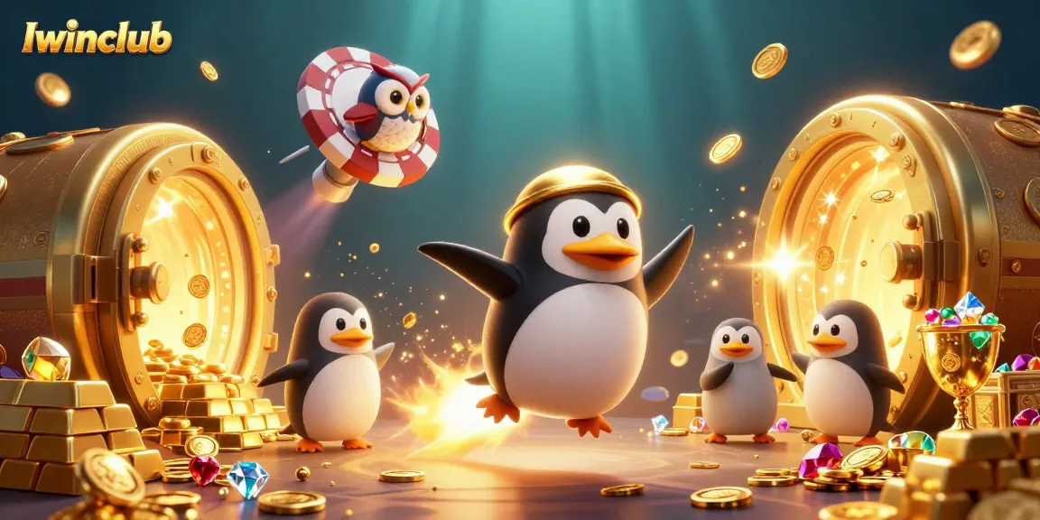 Iwinclub offers thrilling gaming adventures with a dynamic casino scene captured in a vibrant 3D illustration.