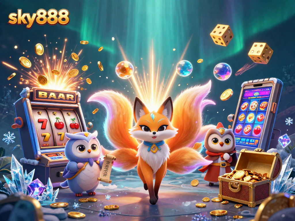 Engaging scene with sky888 showcasing vibrant animations and casino elements in a magical 3D setting.