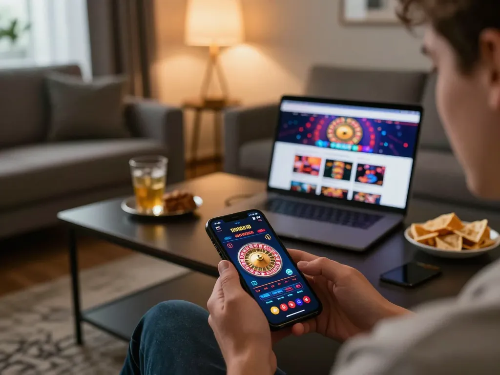 Engaging in online gaming with 75W app while surrounded by a cozy home environment.