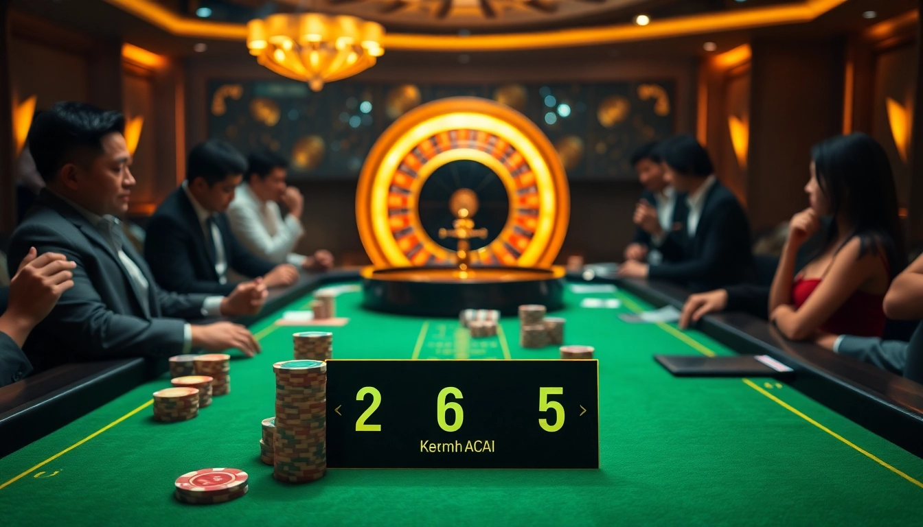 Engaging scene showcasing keonhacai 5 odds on a luxurious casino gaming table.