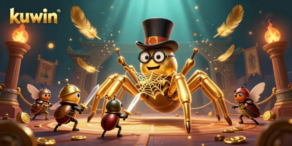 Kuwin gaming scene with knight beetle and golden tarantula in a vibrant casino
