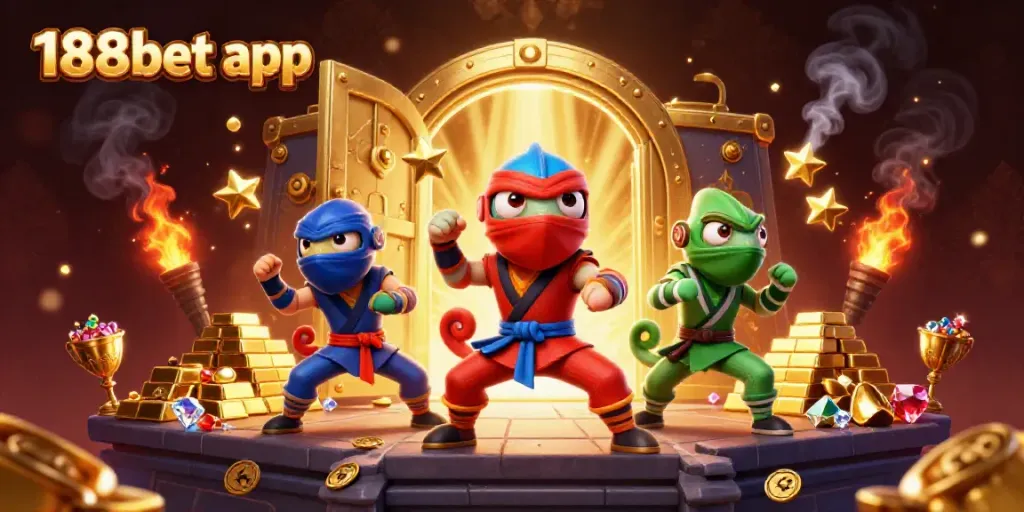 Engage with the exciting 188bet app through vibrant 3D characters showcasing premium features.