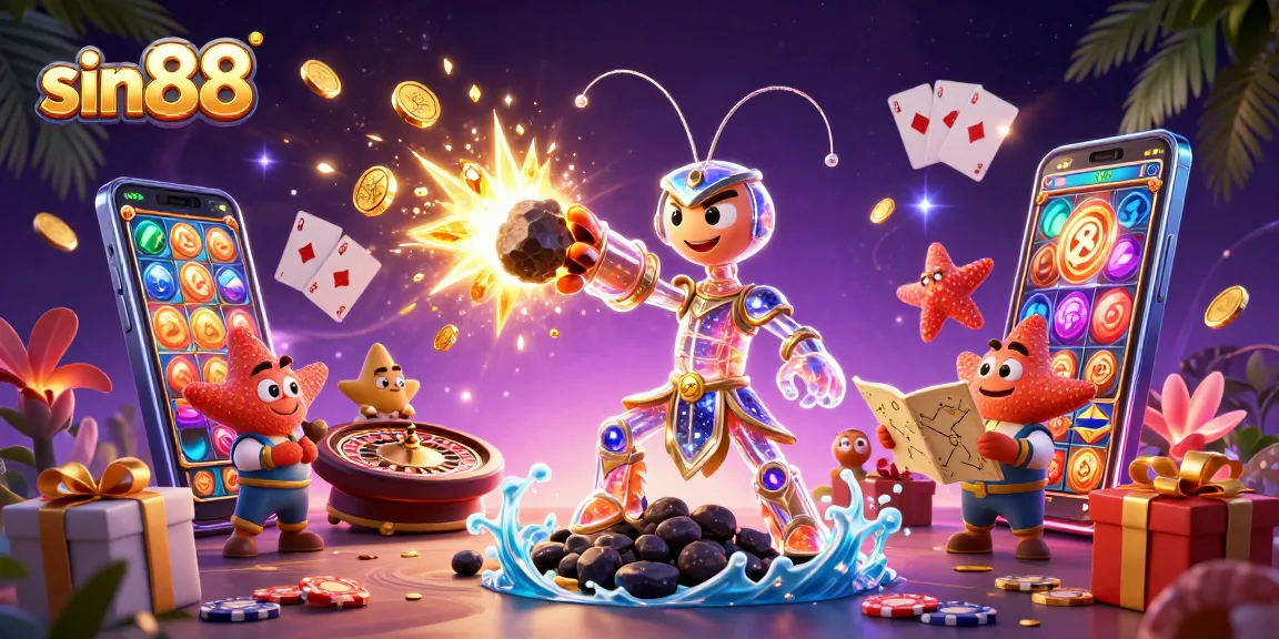 Experience thrilling adventures with sin88's galactic samurai shrimp amidst vibrant casino elements.