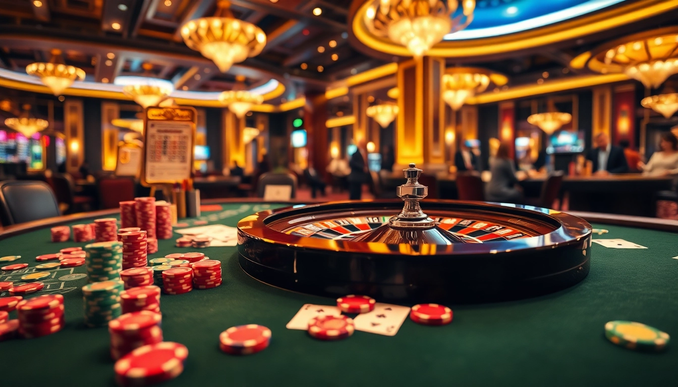Vibrant scene of top casino en ligne games highlighting roulette and cards.