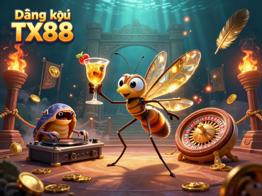 Experience thrilling gameplay with Đăng ký TX88 at the heart of a vibrant 3D casino scene.
