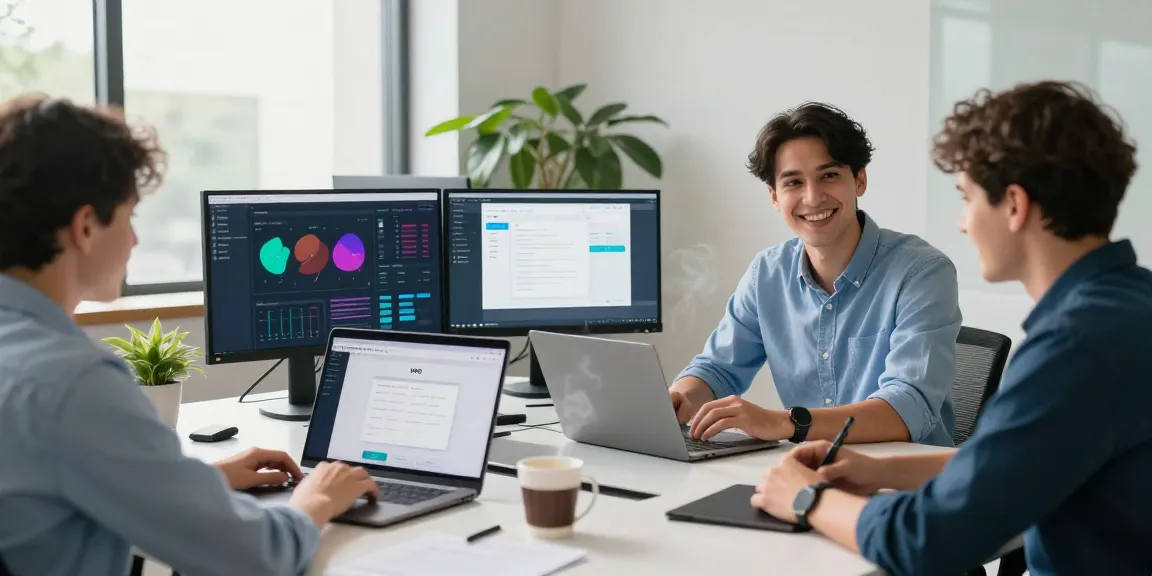Team collaborating on WPS Official Website in a modern office