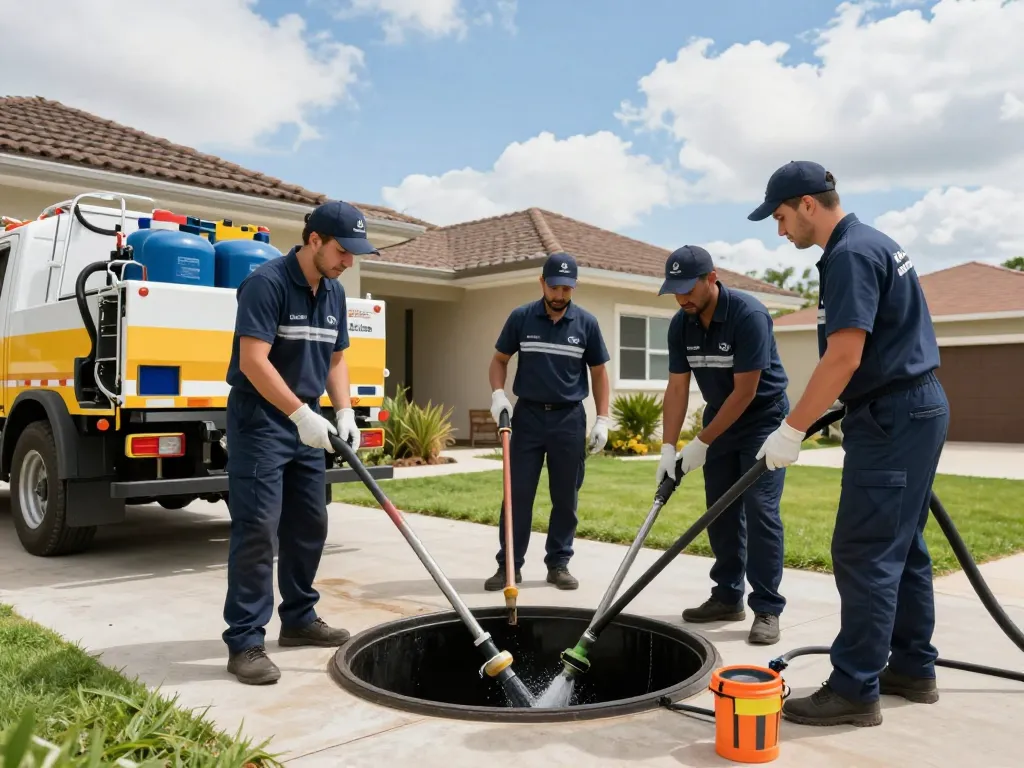 Professional team providing Limpa fossa em São Paulo service with modern equipment in residential setting.