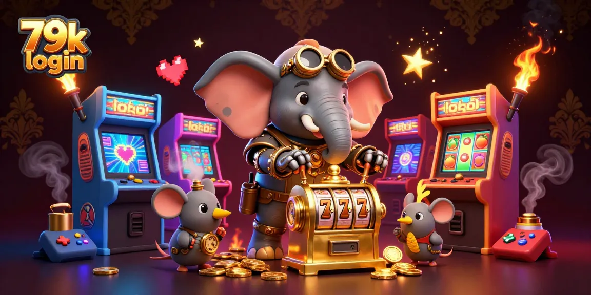Spin the golden slot machine in the vibrant world of 79k login, surrounded by colorful game elements.