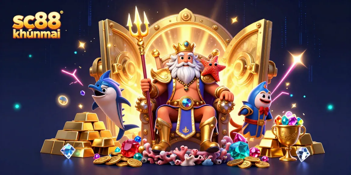 Experience the excitement of sc88 khuyenmai with 3D Neptune in a vibrant casino-themed treasure scene.