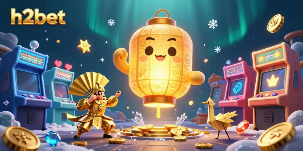 Experience thrilling gaming with h2bet's vibrant night market casino atmosphere filled with lucky symbols and rich graphics.