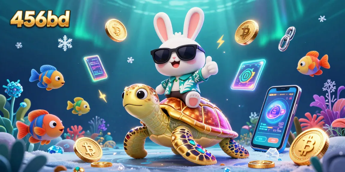 Join the fun at 456bd as the lucky rabbit rides a golden turtle among vibrant sea creatures.