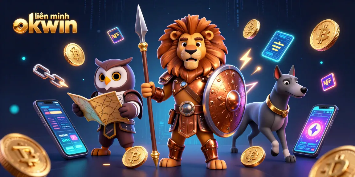 Experience thrilling luck with "liên minh okwin" as vibrant gaming elements and characters collide in a dynamic casino scene.
